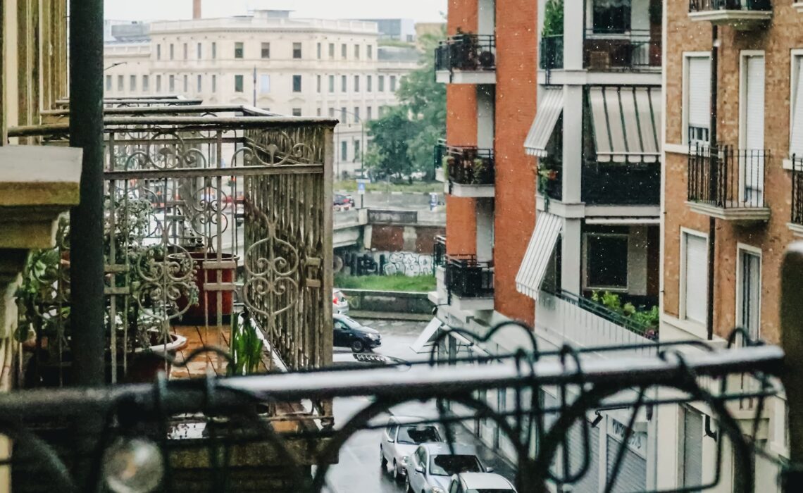 a view of a city from a balcony